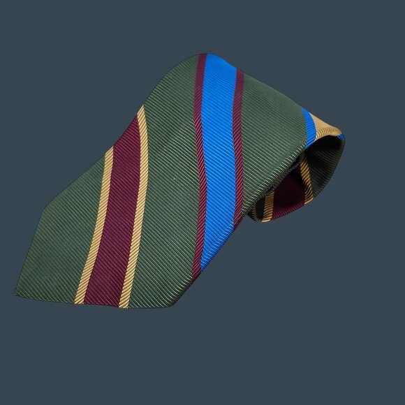 Hudsons Mens Store Green Striped Tie 100% Polyester 3" Wide By 54.5" Long - Picture 1 of 4